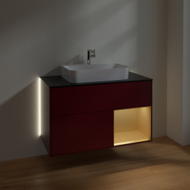 Тумба под раковину Villeroy & Boch Finion 100х50,1 см с подсветкой МДФ пион матовый лак/стекло черное матовое G372HFHB