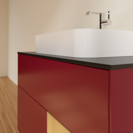 Тумба под раковину Villeroy & Boch Finion 100х50,1 см с подсветкой МДФ пион матовый лак/стекло черное матовое G372HFHB