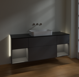 Тумба под раковину Villeroy & Boch Finion 160х50,1 см с подсветкой МДФ антрацит матовый лак/стекло черное матовое G742GKGK