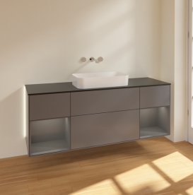 Тумба под раковину Villeroy & Boch Finion 160х50,1 см с подсветкой МДФ антрацит матовый лак/стекло черное матовое G742GKGK
