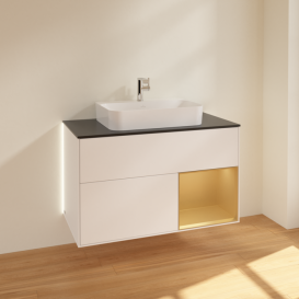 Тумба под раковину Villeroy & Boch Finion 100х50,1 см с подсветкой МДФ белый матовый лак/стекло черное матовое G372HFMT