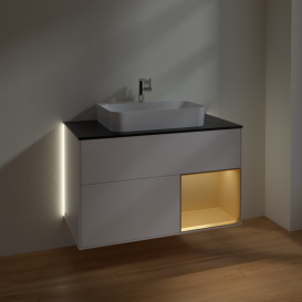 Тумба под раковину Villeroy & Boch Finion 100х50,1 см с подсветкой МДФ белый матовый лак/стекло черное матовое G372HFMT