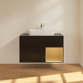 Тумба под раковину Villeroy & Boch Finion 100х50,1 см с подсветкой МДФ черный матовый лак/стекло черное матовое G372HFPD