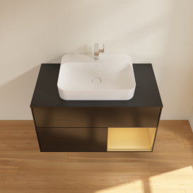 Тумба под раковину Villeroy & Boch Finion 100х50,1 см с подсветкой МДФ черный матовый лак/стекло черное матовое G372HFPD