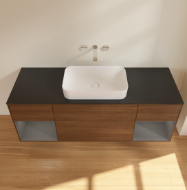 Тумба под раковину Villeroy & Boch Finion 160х50,1 см с подсветкой МДФ шпон грецкого ореха/стекло черное матовое G742GKGN