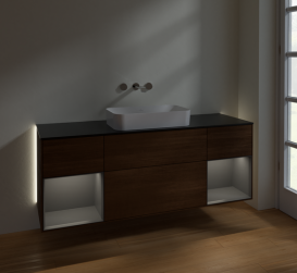 Тумба под раковину Villeroy & Boch Finion 160х50,1 см с подсветкой МДФ шпон грецкого ореха/стекло черное матовое G742GKGN