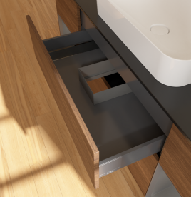 Тумба под раковину Villeroy & Boch Finion 160х50,1 см с подсветкой МДФ шпон грецкого ореха/стекло черное матовое G742GKGN