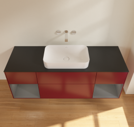 Тумба под раковину Villeroy & Boch Finion 160х50,1 см с подсветкой МДФ пион матовый лак/стекло черное матовое G742GKHB