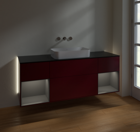 Тумба под раковину Villeroy & Boch Finion 160х50,1 см с подсветкой МДФ пион матовый лак/стекло черное матовое G742GKHB