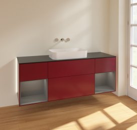 Тумба под раковину Villeroy & Boch Finion 160х50,1 см с подсветкой МДФ пион матовый лак/стекло черное матовое G742GKHB