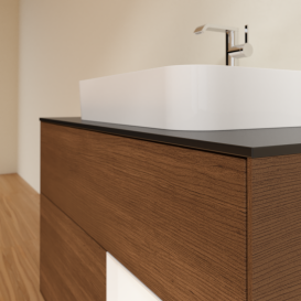 Тумба под раковину Villeroy & Boch Finion 100х50,1 см с подсветкой МДФ шпон грецкого ореха/стекло черное матовое G372MTGN