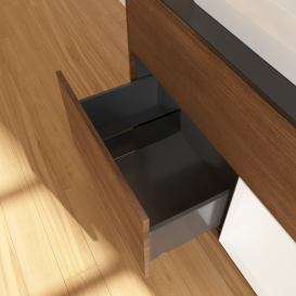 Тумба под раковину Villeroy & Boch Finion 100х50,1 см с подсветкой МДФ шпон грецкого ореха/стекло черное матовое G372MTGN