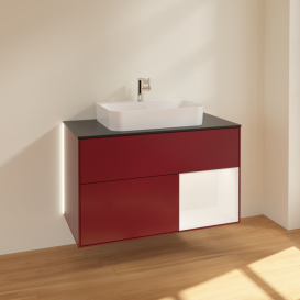 Тумба под раковину Villeroy & Boch Finion 100х50,1 см с подсветкой МДФ пион матовый лак/стекло черное матовое G372MTHB