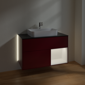 Тумба под раковину Villeroy & Boch Finion 100х50,1 см с подсветкой МДФ пион матовый лак/стекло черное матовое G372MTHB