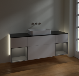 Тумба под раковину Villeroy & Boch Finion 160х50,1 см с подсветкой МДФ белый матовый лак/стекло черное матовое G742GKMT