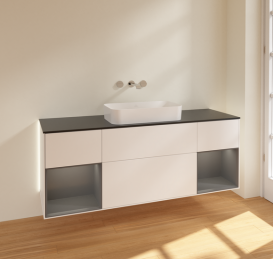 Тумба под раковину Villeroy & Boch Finion 160х50,1 см с подсветкой МДФ белый матовый лак/стекло черное матовое G742GKMT