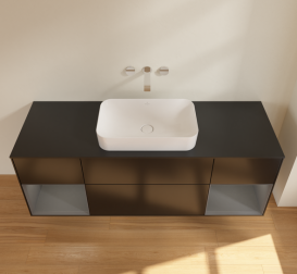 Тумба под раковину Villeroy & Boch Finion 160х50,1 см с подсветкой МДФ черный матовый лак/стекло черное матовое G742GKPD