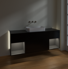 Тумба под раковину Villeroy & Boch Finion 160х50,1 см с подсветкой МДФ черный матовый лак/стекло черное матовое G742GKPD