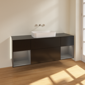 Тумба под раковину Villeroy & Boch Finion 160х50,1 см с подсветкой МДФ черный матовый лак/стекло черное матовое G742GKPD