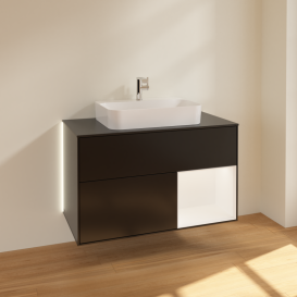 Тумба под раковину Villeroy & Boch Finion 100х50,1 см с подсветкой МДФ черный матовый лак/стекло черное матовое G372MTPD
