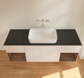 Тумба под раковину Villeroy & Boch Finion 160х50,1 см с подсветкой МДФ глянцевый белый лак/стекло черное матовое G742GNGF