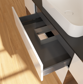 Тумба под раковину Villeroy & Boch Finion 160х50,1 см с подсветкой МДФ глянцевый белый лак/стекло черное матовое G742GNGF