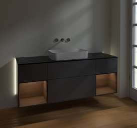 Тумба под раковину Villeroy & Boch Finion 160х50,1 см с подсветкой МДФ антрацит матовый лак/стекло черное матовое G742GNGK