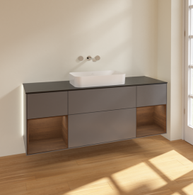 Тумба под раковину Villeroy & Boch Finion 160х50,1 см с подсветкой МДФ антрацит матовый лак/стекло черное матовое G742GNGK