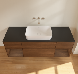 Тумба під раковину Villeroy & Boch Finion 160х50,1 см із підсвічуванням МДФ шпон волоського горіха/скло чорне матове G742GNGN