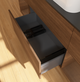 Тумба під раковину Villeroy & Boch Finion 160х50,1 см із підсвічуванням МДФ шпон волоського горіха/скло чорне матове G742GNGN