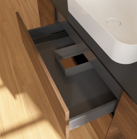 Тумба під раковину Villeroy & Boch Finion 160х50,1 см із підсвічуванням МДФ шпон волоського горіха/скло чорне матове G742GNGN