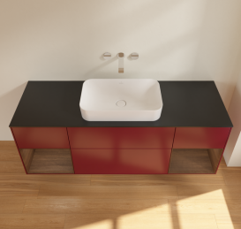 Тумба под раковину Villeroy & Boch Finion 160х50,1 см с подсветкой МДФ пион матовый лак/стекло черное матовое G742GNHB