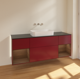 Тумба под раковину Villeroy & Boch Finion 160х50,1 см с подсветкой МДФ пион матовый лак/стекло черное матовое G742GNHB