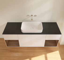 Тумба под раковину Villeroy & Boch Finion 160х50,1 см с подсветкой МДФ белый матовый лак/стекло черное матовое G742GNMT