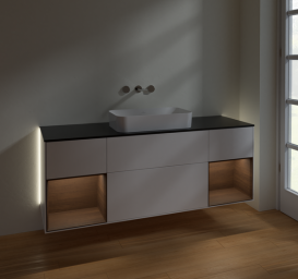 Тумба под раковину Villeroy & Boch Finion 160х50,1 см с подсветкой МДФ белый матовый лак/стекло черное матовое G742GNMT