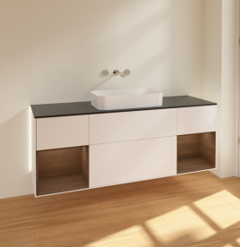 Тумба под раковину Villeroy & Boch Finion 160х50,1 см с подсветкой МДФ белый матовый лак/стекло черное матовое G742GNMT