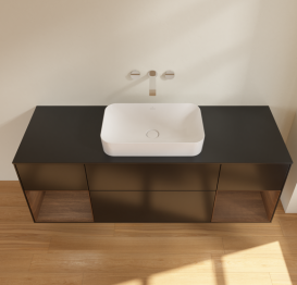 Тумба под раковину Villeroy & Boch Finion 160х50,1 см с подсветкой МДФ черный матовый лак/стекло черное матовое G742GNPD