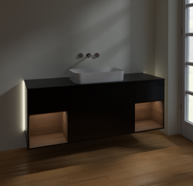 Тумба под раковину Villeroy & Boch Finion 160х50,1 см с подсветкой МДФ черный матовый лак/стекло черное матовое G742GNPD