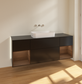 Тумба под раковину Villeroy & Boch Finion 160х50,1 см с подсветкой МДФ черный матовый лак/стекло черное матовое G742GNPD