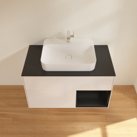 Тумба под раковину Villeroy & Boch Finion 100х50,1 см с подсветкой МДФ глянцевый белый лак/стекло черное матовое G372PDGF