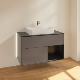 Тумба под раковину Villeroy & Boch Finion 100х50,1 см с подсветкой МДФ антрацит матовый лак/стекло черное матовое G372PDGK