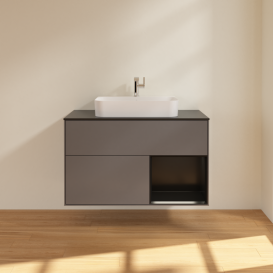 Тумба под раковину Villeroy & Boch Finion 100х50,1 см с подсветкой МДФ антрацит матовый лак/стекло черное матовое G372PDGK