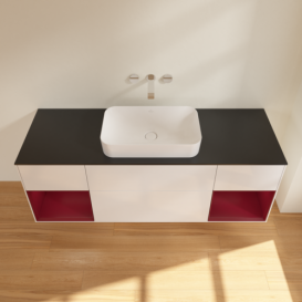 Тумба под раковину Villeroy & Boch Finion 160х50,1 см с подсветкой МДФ глянцевый белый лак/стекло черное матовое G742HBGF