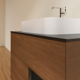 Тумба под раковину Villeroy & Boch Finion 100х50,1 см с подсветкой МДФ шпон грецкого ореха/стекло черное матовое G372PDGN