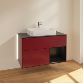 Тумба под раковину Villeroy & Boch Finion 100х50,1 см с подсветкой МДФ пион матовый лак/стекло черное матовое G372PDHB