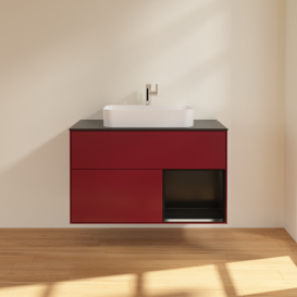 Тумба под раковину Villeroy & Boch Finion 100х50,1 см с подсветкой МДФ пион матовый лак/стекло черное матовое G372PDHB