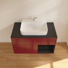 Тумба под раковину Villeroy & Boch Finion 100х50,1 см с подсветкой МДФ пион матовый лак/стекло черное матовое G372PDHB