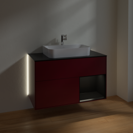 Тумба под раковину Villeroy & Boch Finion 100х50,1 см с подсветкой МДФ пион матовый лак/стекло черное матовое G372PDHB