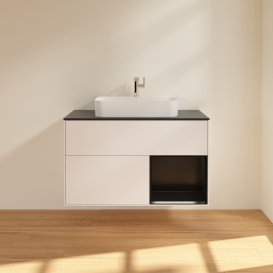 Тумба під раковину Villeroy & Boch Finion 100х50,1 см із підсвічуванням МДФ білий матовий лак/скло чорне матове G372PDMT