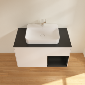 Тумба під раковину Villeroy & Boch Finion 100х50,1 см із підсвічуванням МДФ білий матовий лак/скло чорне матове G372PDMT